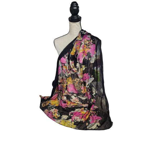 Womens Pashmina Wrap Dark Floral Scarf Shawl 70"x42" Whimsigoth Dark Cottage - Picture 1 of 2